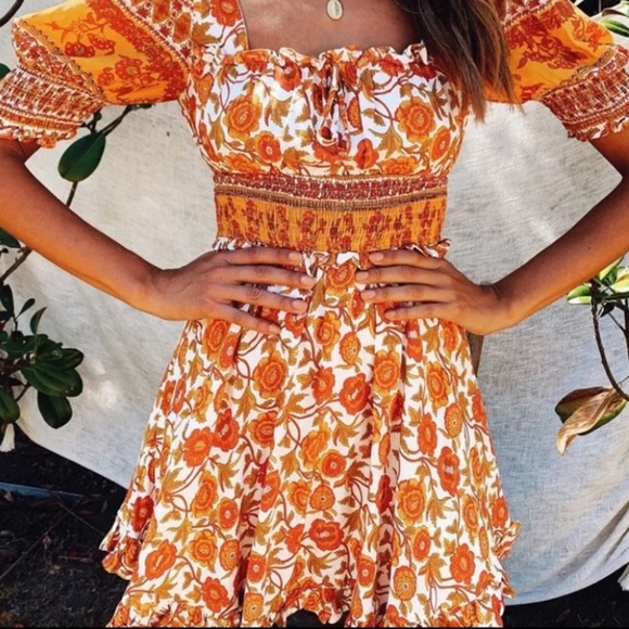 Bohemian Floral Retro Smocked Mini Dress - Picture 2 of 8